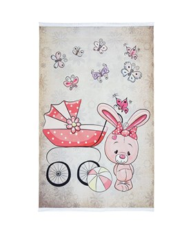 فرش ماشینی کودک طرح خرگوش صورتی  کد 100272 تمام رنگ 700 شانه