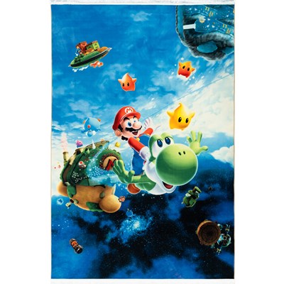 فرش ماشینی کودک طرح ماریو 25KP0020  آبی 700 شانه