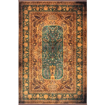 فرش ماشینی هلنا 25NH0060 سبز معادل 77 رج دستبافت