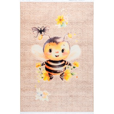 فرش ماشینی کودک طرح زنبورک کد 25KK0210 نسکافه ای 700 شانه