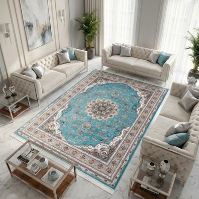 فرش ماشینی طرح 10RO0690 آبی 700 شانه