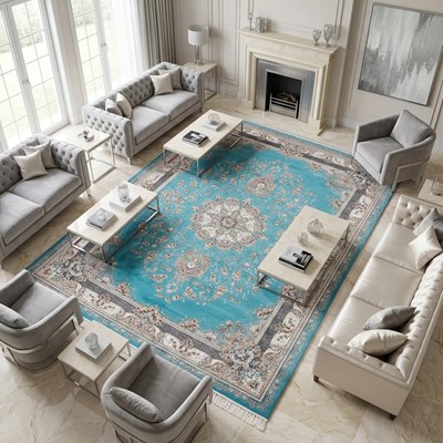 فرش ماشینی طرح 10RO0710 آبی 700 شانه