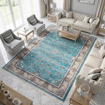 فرش ماشینی طرح 10RO0730 آبی 700 شانه