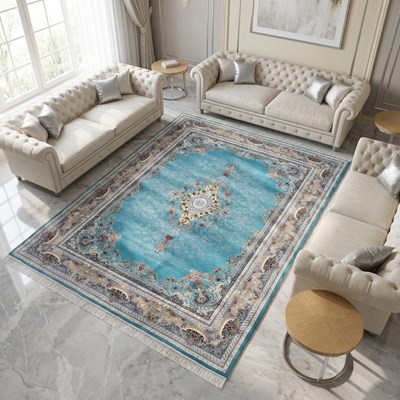 فرش ماشینی طرح 10RO0740 آبی 700 شانه