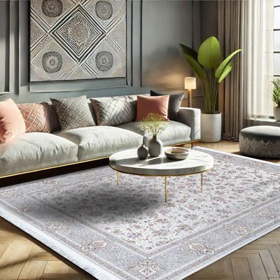 فرش ماشینی طرح 10EL0200 کرم 1200 شانه گل ابریشم