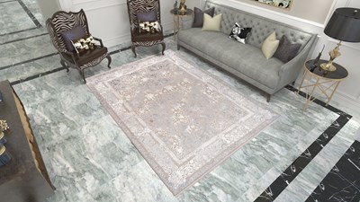فرش ماشینی طرح 10LA0200 نسکافه ای 1500 شانه گل ابریشم