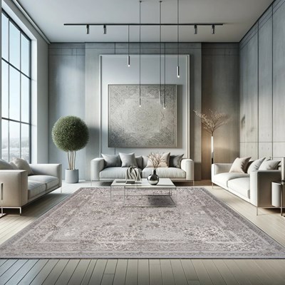 فرش ماشینی طرح 10LA0220 نقره ای 1500 شانه گل ابریشم