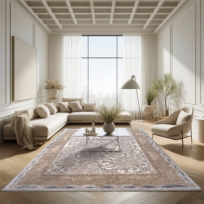 فرش ماشینی طرح 10LA0370 نقره ای 1500 شانه گل ابریشم