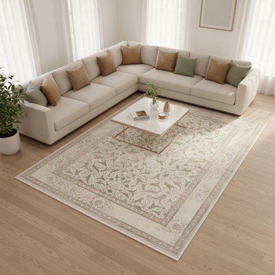فرش ماشینی آوانته طرح 10AV0030 سبز 1200 شانه گل ابریشم