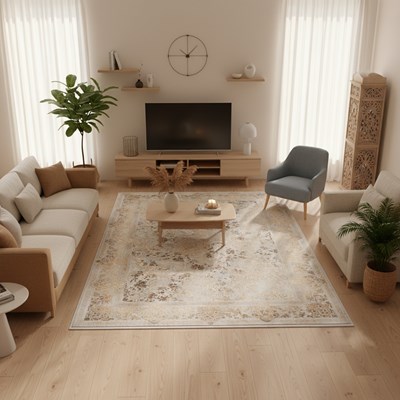 فرش ماشینی آوانته طرح 10AV0070 فندقی 1200 شانه گل ابریشم