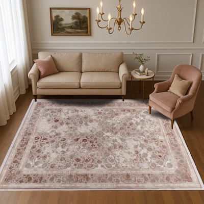 فرش ماشینی آوانته طرح 10Av0120 گلبهی  1200 شانه گل ابریشم