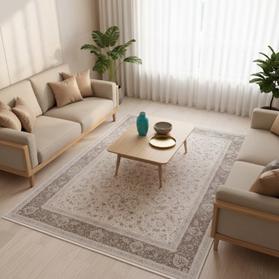 فرش ماشینی  پالمرا طرح 10PA0060 کرم 1500 شانه