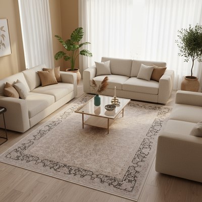 فرش ماشینی  پالمرا طرح 10PA0090 کرم 1500 شانه
