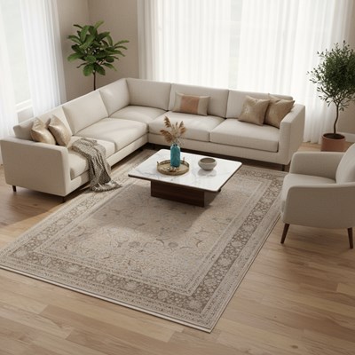 فرش ماشینی  پالمرا طرح 10PA0120 کرم 1500 شانه