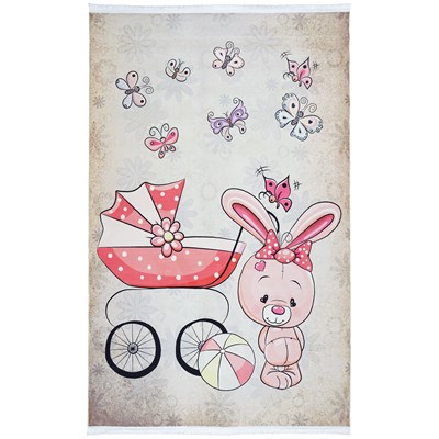 فرش ماشینی کودک طرح خرگوش صورتی  کد 100272 تمام رنگ 700 شانه