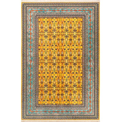 فرش ماشینی سنتی طرح 100323 طلایی 1000 شانه