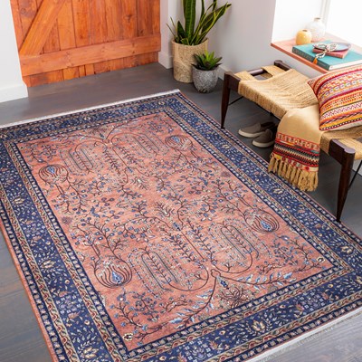 فرش ماشینی سنتی طرح 100352 آجری 1000 شانه
