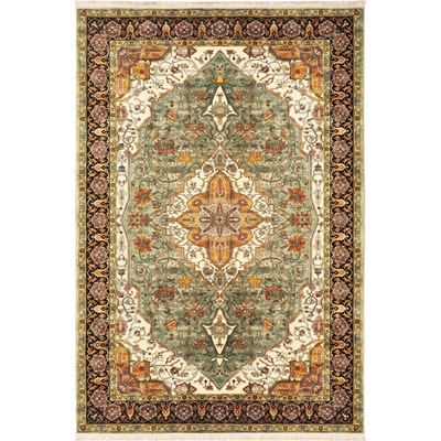 فرش ماشینی سنتی طرح 100354 سبز 1000 شانه