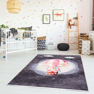 فرش ماشینی کودک اسب تک شاخ بالن سوار کد 2599009090 تمام رنگ 700 شانه