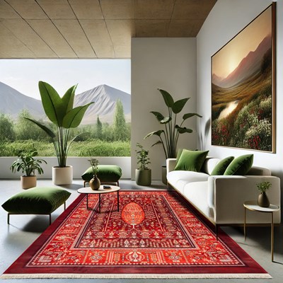 فرش ماشینی سنتی طرح 25CS0220 عنابی  1000 شانه
