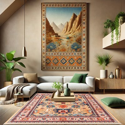 فرش ماشینی سنتی طرح 25CS0260 طلایی  1000 شانه