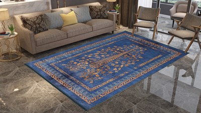 فرش ماشینی کهنه نما طرح 900455 سرمه ای 1000 شانه