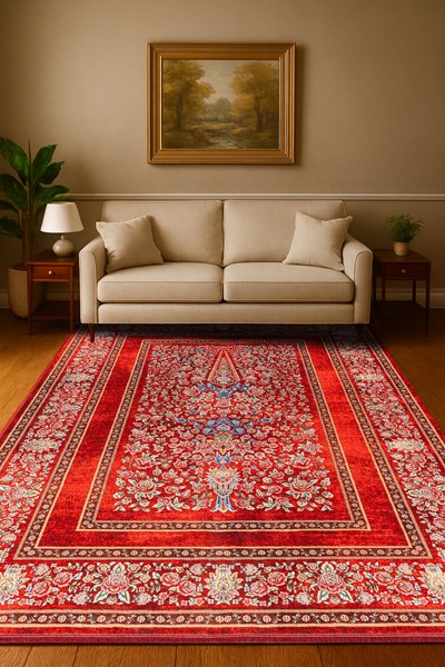 فرش ماشینی هلنا 25CS0290 لاکی معادل 77 رج دستبافت
