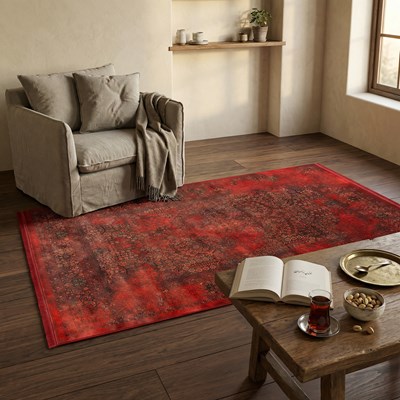 فرش ماشینی هلنا 25NH0000 لاکی  معادل 77 رج دستبافت