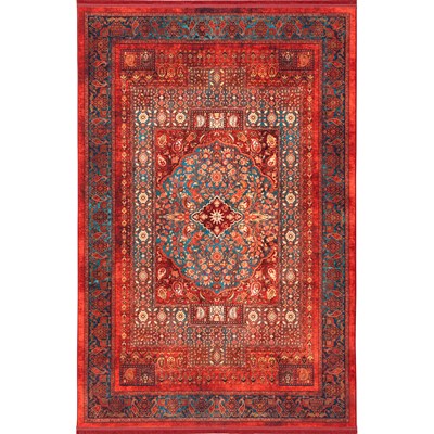 فرش ماشینی هلنا 25NH0010 قرمز معادل 77 رج دستبافت