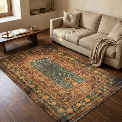 فرش ماشینی هلنا 25NH0060 سبز معادل 77 رج دستبافت