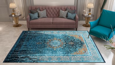 فرش ماشینی نوستالوژیا طرح 300627 سبزآبی 1200 شانه